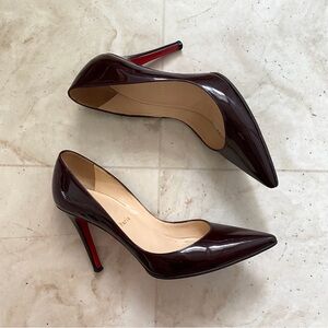 Christian Louboutin So Kate Burgundy Patent Leather Pointed Toe Pumps Heels 7/37